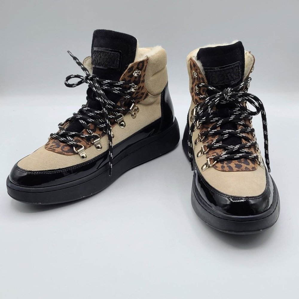 WODEN Iris Hiker Boots Cream/Black Leopard Size 8 NWOB